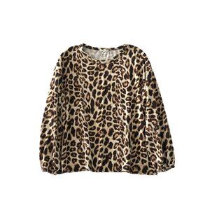 Olivia Rae Top Womens Size L Leopard Print Round Neck Long Sleeve